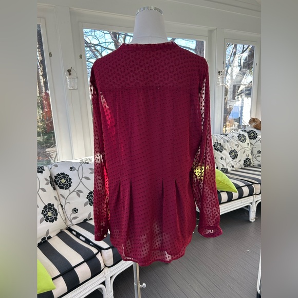 NWT: Anthropologie Meadow Rue Silk and Rayon Burgundy Lined Tie Collar and Butto - Picture 2 of 6